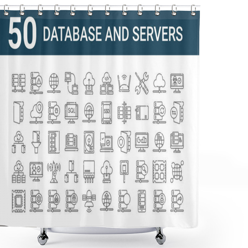 Personality  Set Of 50 Database And Servers Icons. Outline Thin Line Icons Such As Data Transfer, Processor, Data, File, File, Warning, Accesibility Shower Curtains