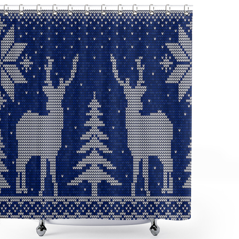 Personality  Christmas Seamless Pattern Background With Deers, Snowflakes And Pine Trees Vector Shower Curtains