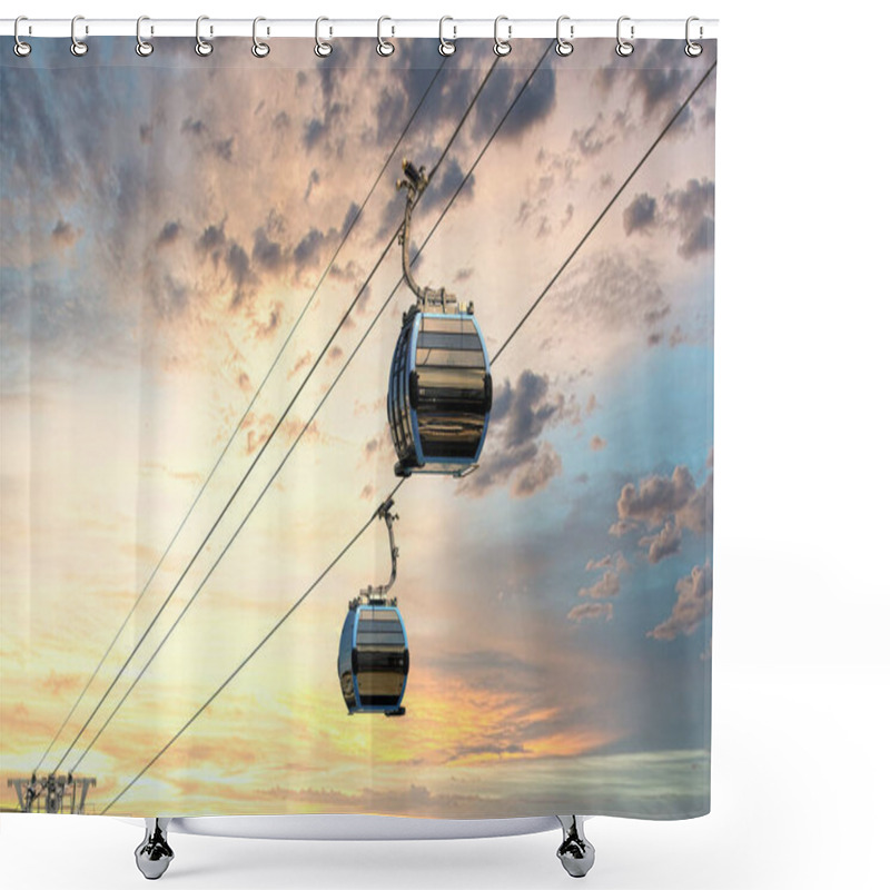 Personality  Cable Car Cabins Against Amazing Sky And Clouds. Cableway, Green Transportation.  Shower Curtains