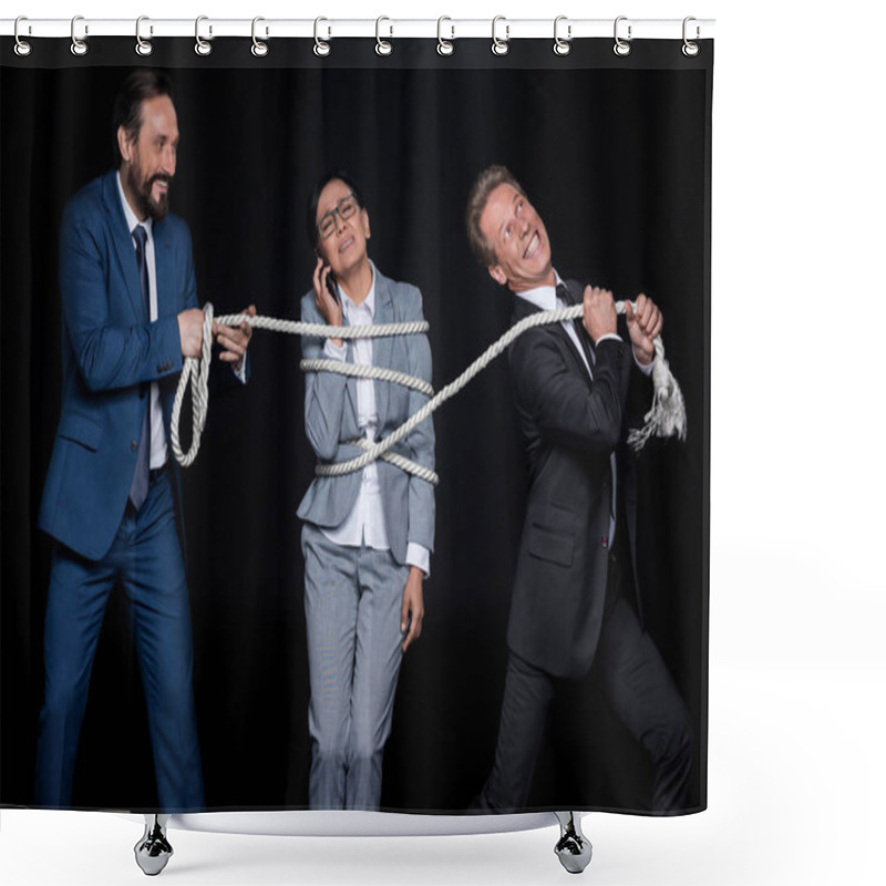 Personality  Businessmen Tying Businesswoman With Rope Shower Curtains