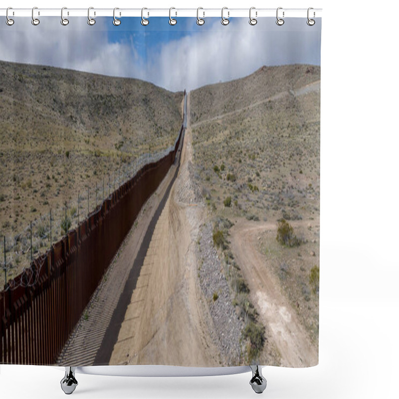 Personality  Jacumba Hot Springs Border Wall In California Fortifies The US-Mexico Boundary, Addressing Security Concerns And Managing Immigration In The Region Shower Curtains