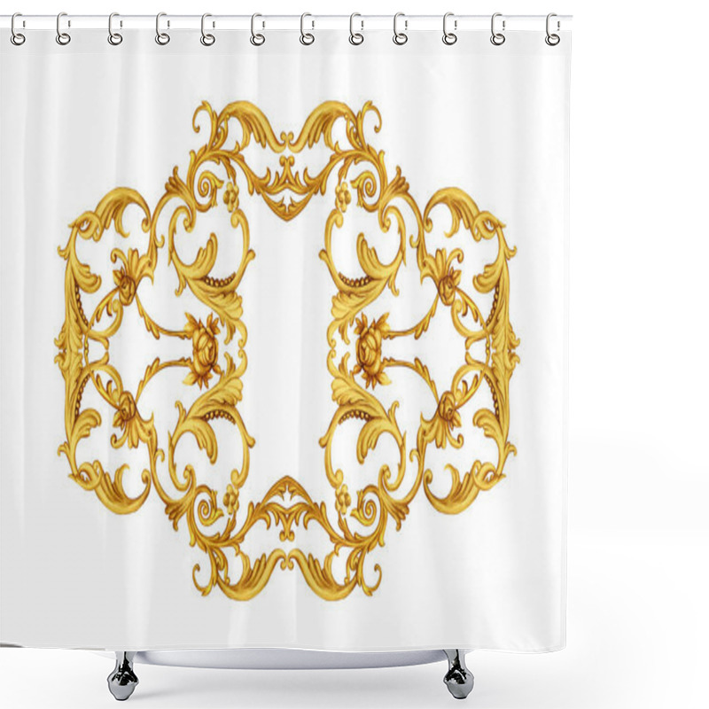 Personality  Golden Arabesque With Golden Scrolls And Roses Shower Curtains