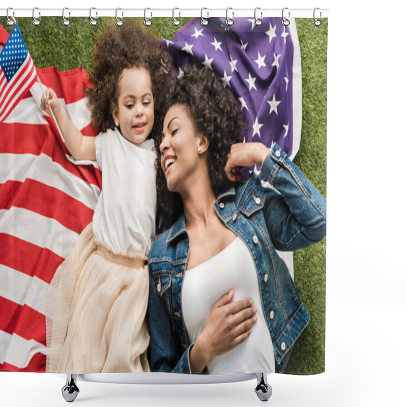 Personality  Woman With Daughter On American Flag Shower Curtains