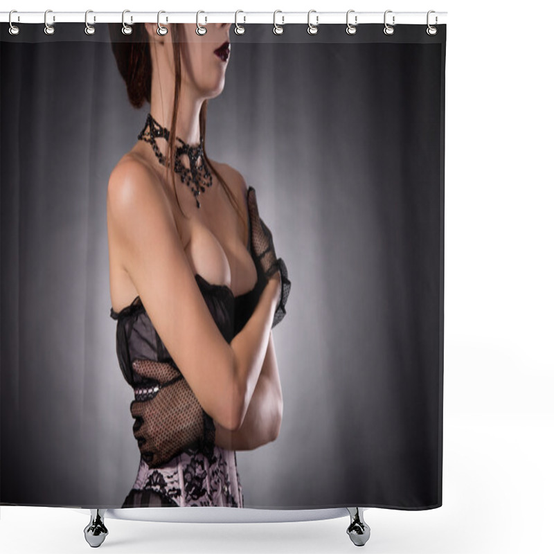 Personality  Busty Woman In Victorian Corset Shower Curtains