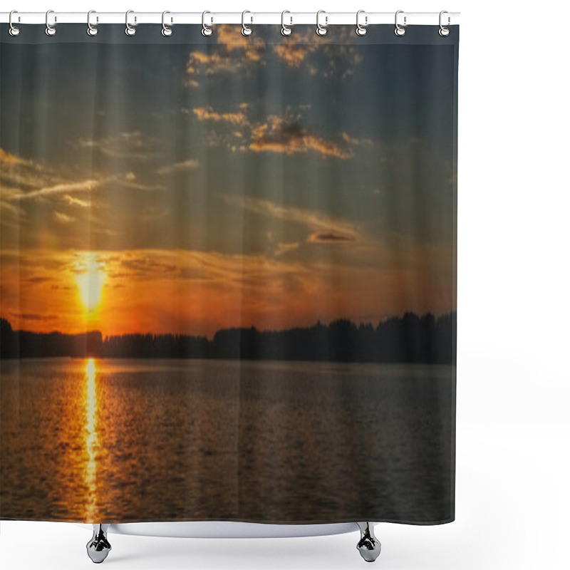 Personality  Toned Photo Of Sunset Over The Lake With Forest On The Opposite  Shower Curtains