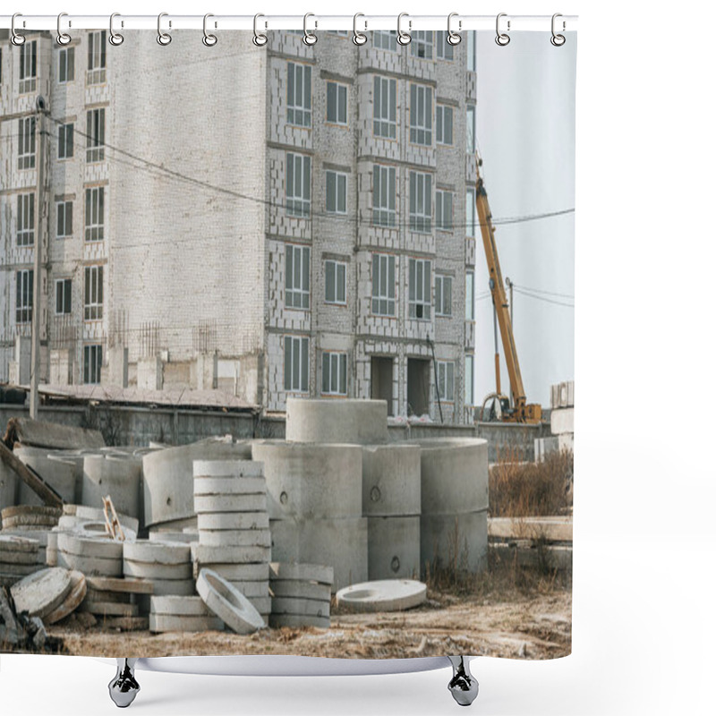 Personality  Construction Site With Building Crane And Concrete Blocks Shower Curtains