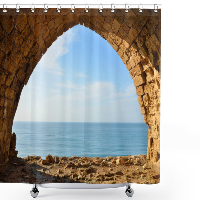 Personality  View Of Sea From Window In Crusaders Fortress In Israel Shower Curtains