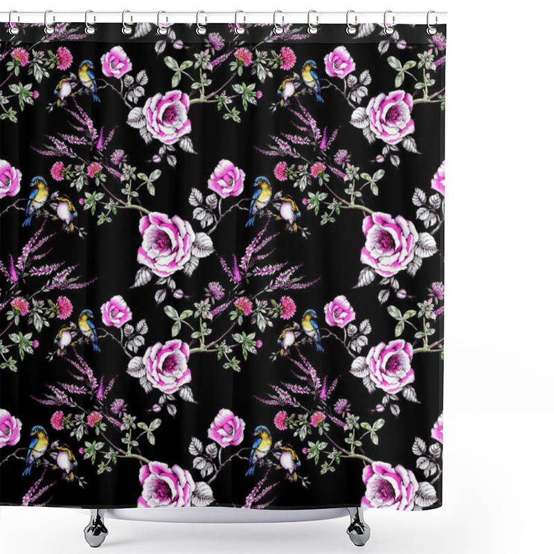 Personality  Birds On The Branches Of Wild Roses Shower Curtains