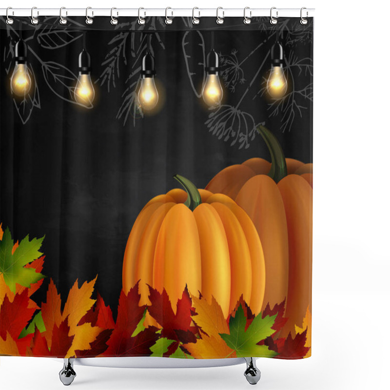 Personality  Chalkboard With Autumn Leaves And Pumpkins Shower Curtains