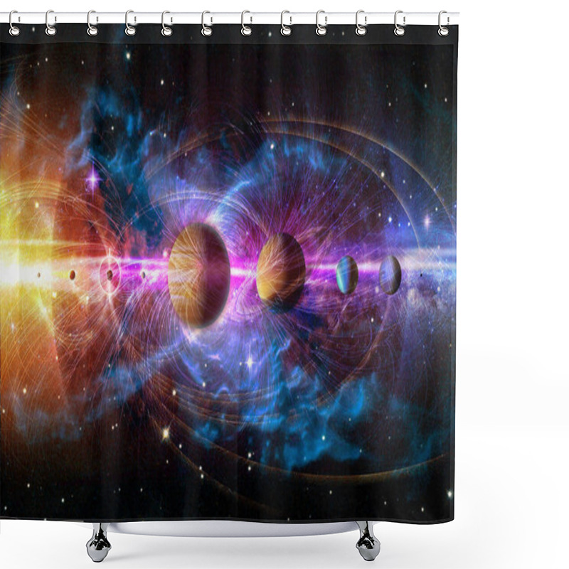 Personality  Solar System Planets Set. The Sun And Planets In A Row On Universe Stars And Lines Of Gravity Background. Elements Of This Image Furnished By NASA. Shower Curtains