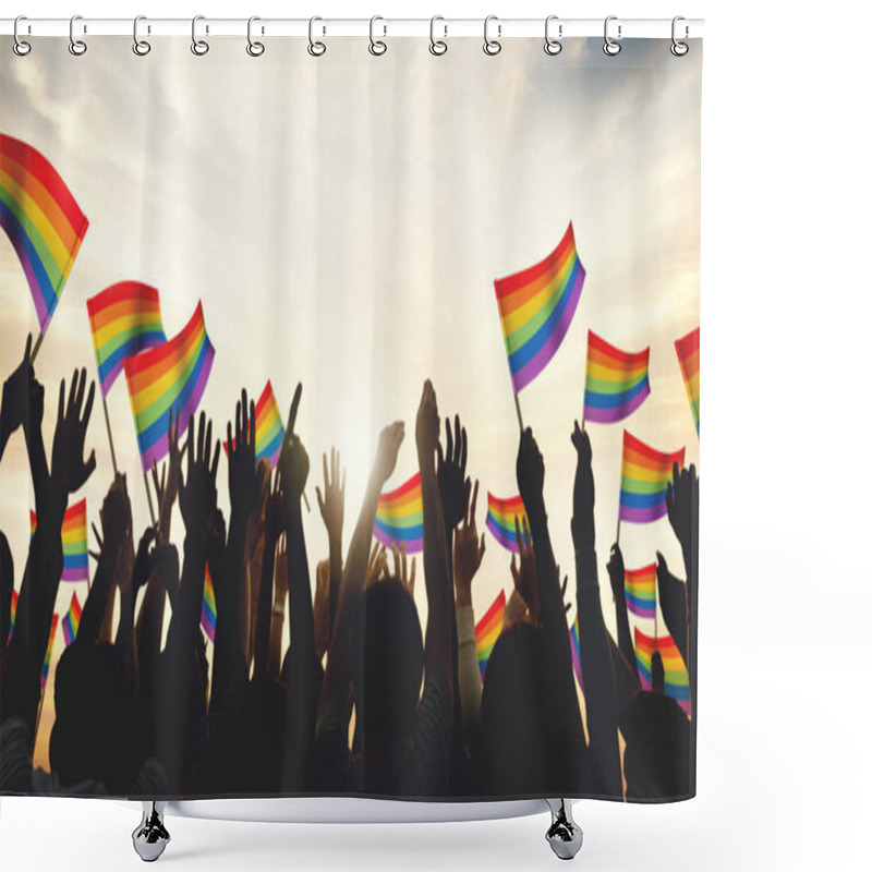 Personality  A Crowd With LGBT Rainbow Flags Shower Curtains