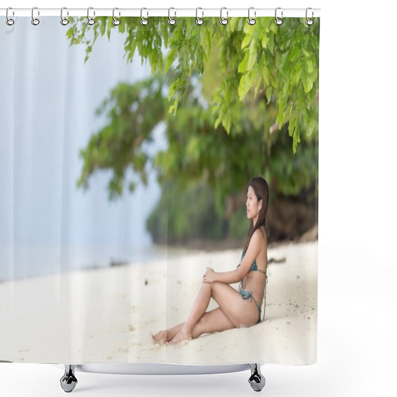 Personality  Beautiful Filipina Woman On A Tropical Beach Shower Curtains