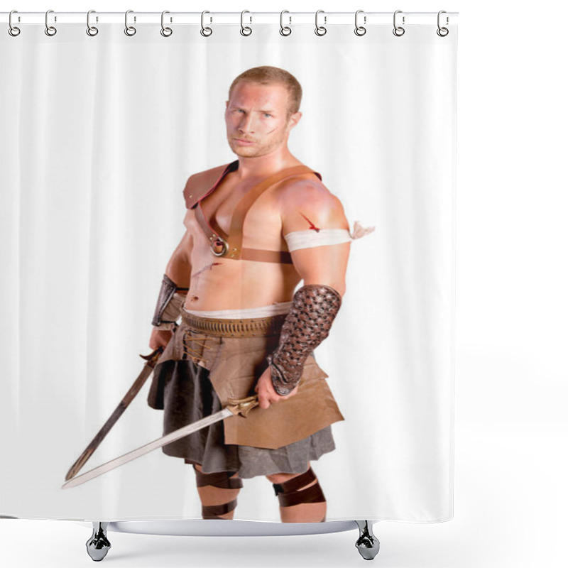 Personality  Strong Gladiator Isolated In White Background Shower Curtains