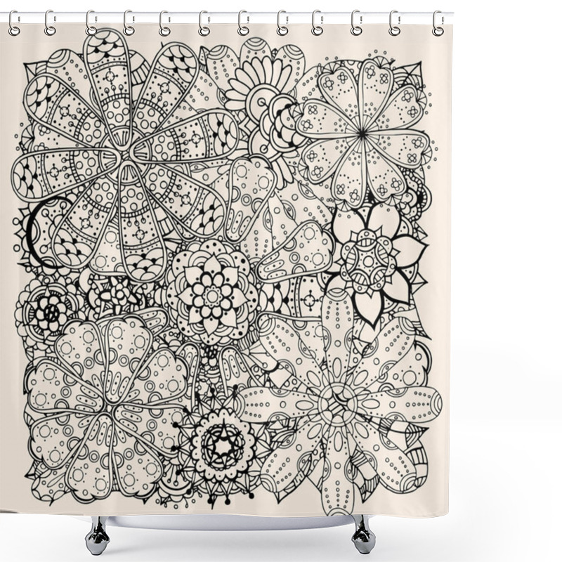 Personality  Doodle Flowers And Leafs Shower Curtains