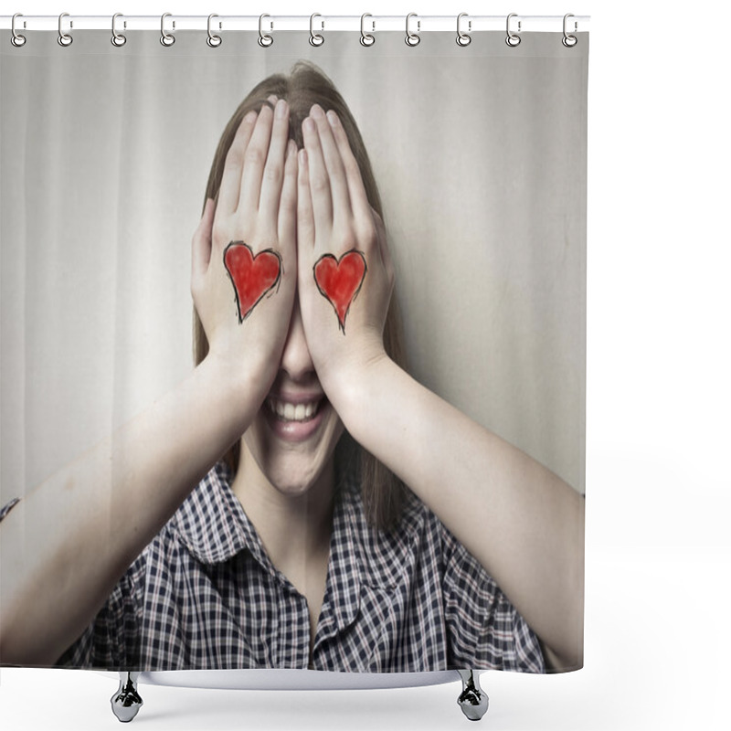 Personality  Girl With Hearts Instead Of Eyes Shower Curtains