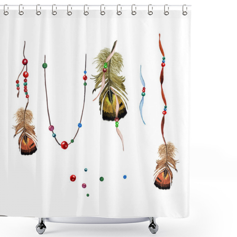 Personality  Ribbon And Feather Set. Shower Curtains