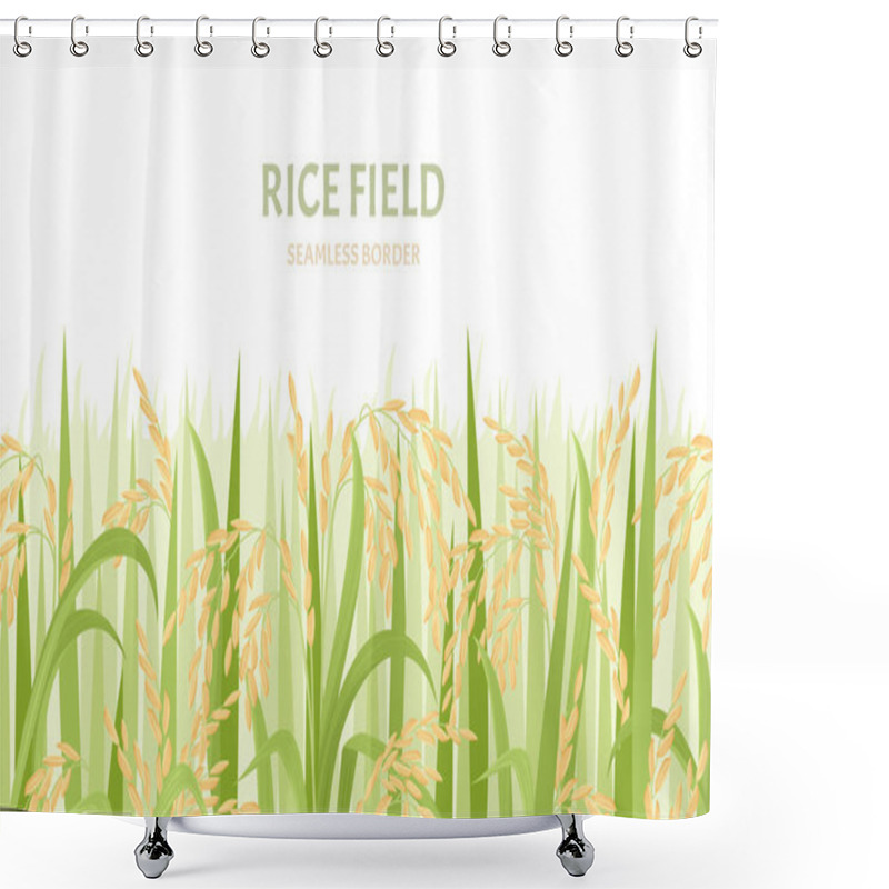 Personality  Rice Field Background. Cereal Plants Seamless Pattern. Vector Cartoon Illustration Of Paddy  Harvest. Shower Curtains