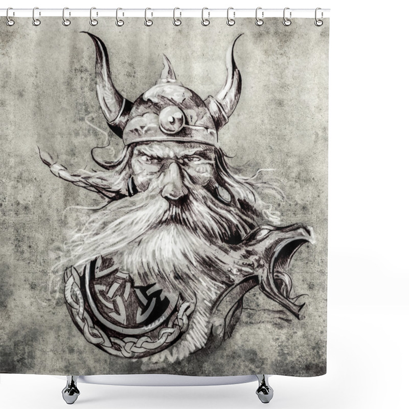 Personality  Sketch Of A Viking Warrior Shower Curtains