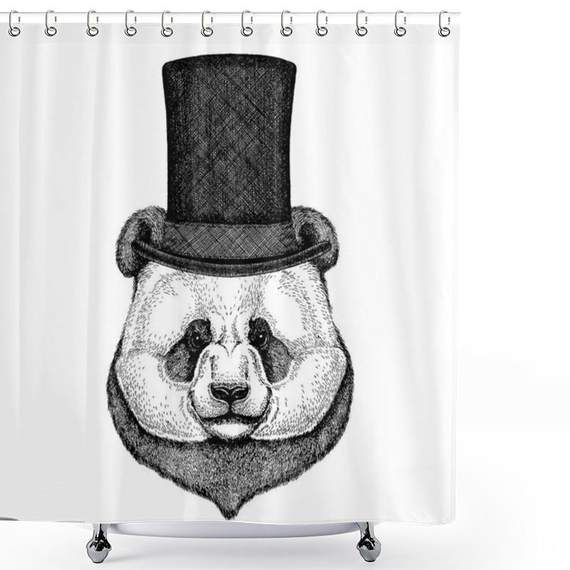 Personality  Wild Animal Wearing Top Hat, Cylinder. Hipster Panda, Bamboo Bear Shower Curtains