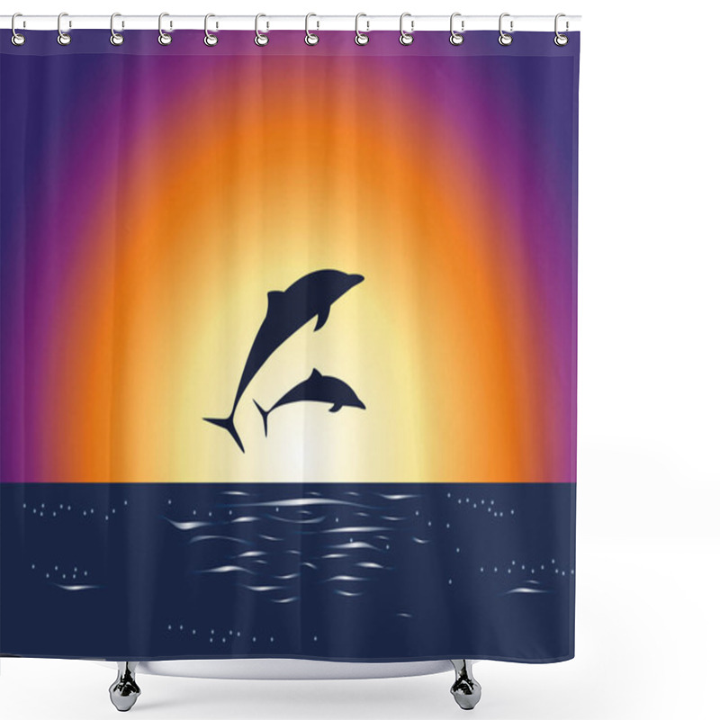 Personality  Two Dolphins Silhouette Jumping At Sunrise Sea And Ocean Shower Curtains