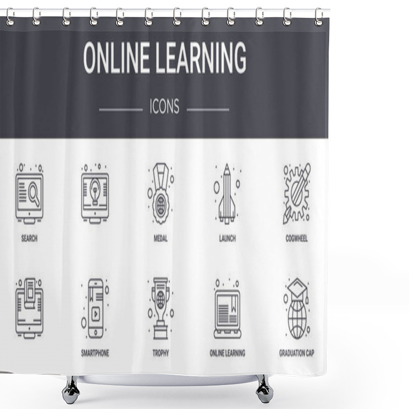 Personality  Online Learning Concept Line Icons Set. Contains Icons Usable For Web, Logo, Ui/ux Such As , Launch, Trophy, Online Learning, Graduation Cap, Cogwheel, Shower Curtains