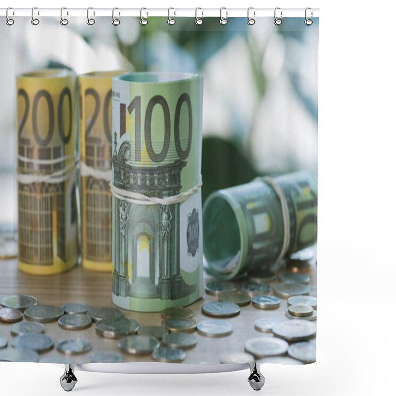 Personality  Euro Banknotes And Coins Shower Curtains