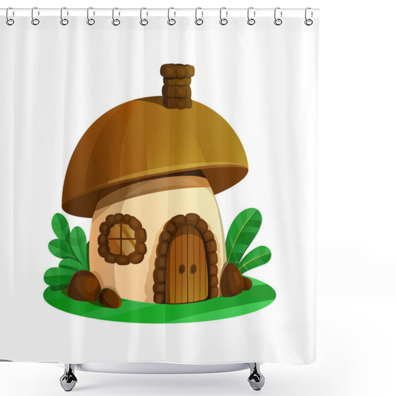 Personality  Mushroom House On A White Background Shower Curtains