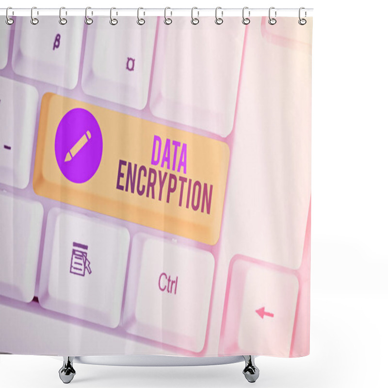 Personality  Word Writing Text Data Encryption. Business Concept For Symmetrickey Algorithm For The Encrypting Electronic Data. Shower Curtains