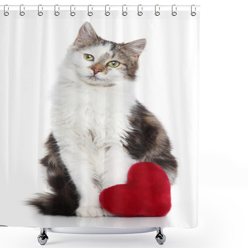 Personality  Domestic Cat With Red Valentine Heart Shower Curtains