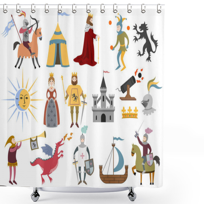 Personality  Big Set Of Cartoon Medieval Characters And Medieval Attributes O Shower Curtains