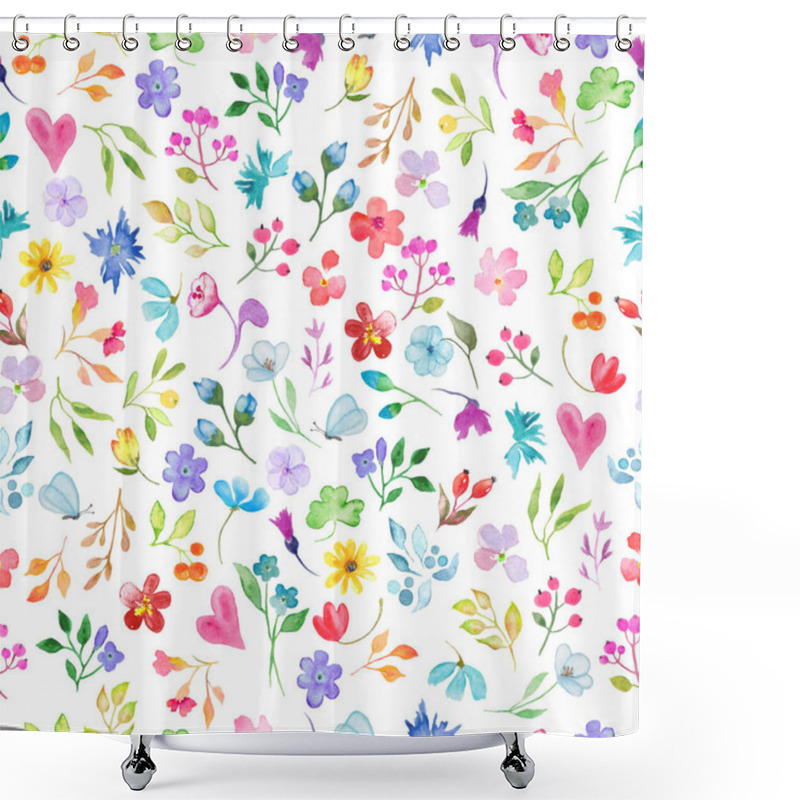 Personality  Watercolor Floral Seamless Pattern. Hand Drawn Illustration Isolated On White Background. Shower Curtains