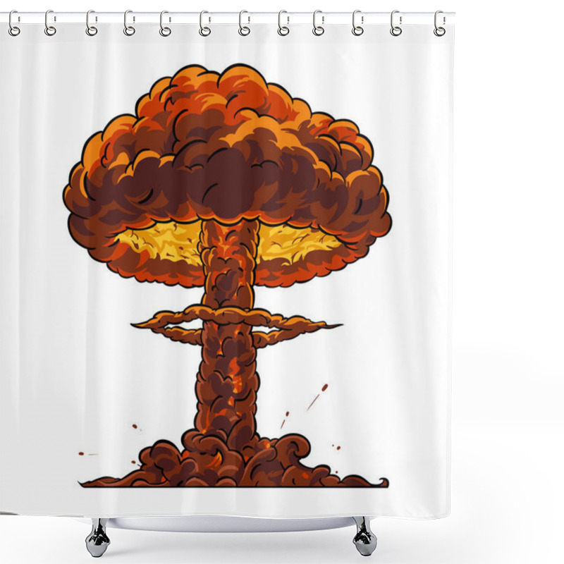 Personality  Mushroom Cloud Of Nuclear Explosion In Pop Art Style. Vector Clipart Shower Curtains