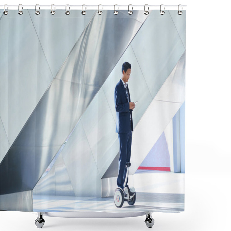 Personality  Contemporary Businessman On Hoverboard Shower Curtains