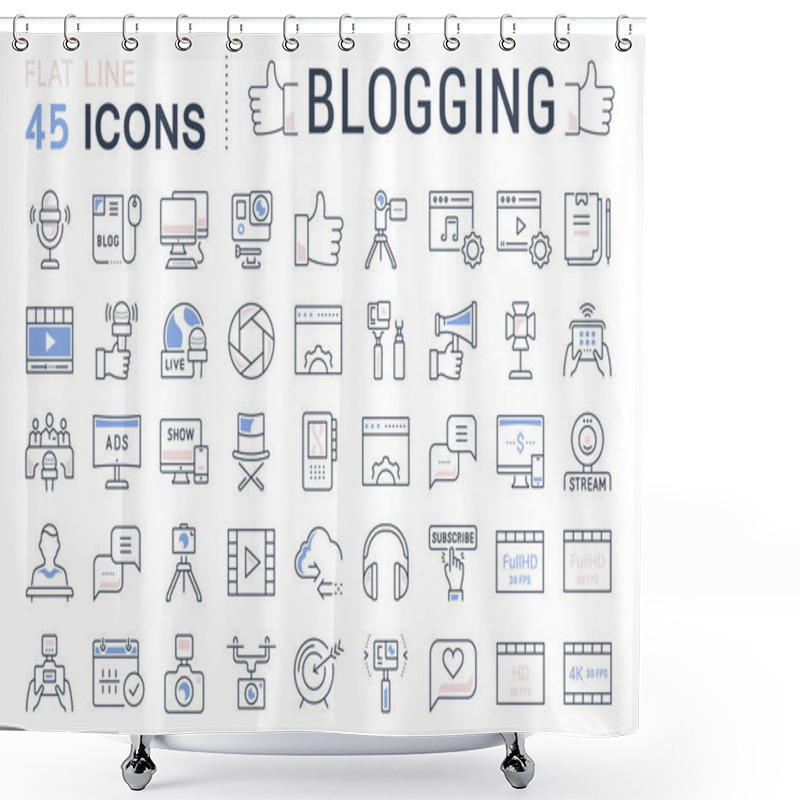 Personality  Set Vector Flat Line Icons Blogging Shower Curtains