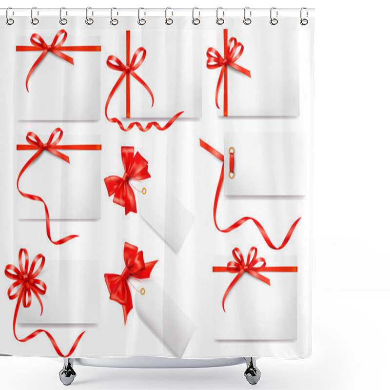 Personality  Set Of Card Notes With Red Gift Bows With Ribbons Shower Curtains