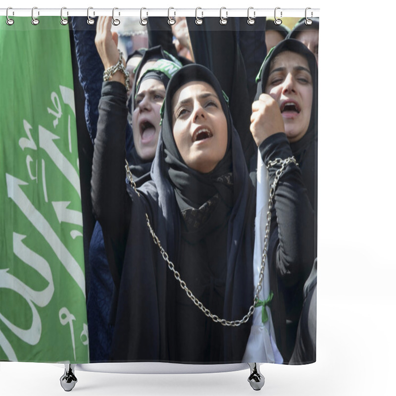 Personality  Shia Muslim Women Shout Islamic Slogans Ashura Procession Shower Curtains