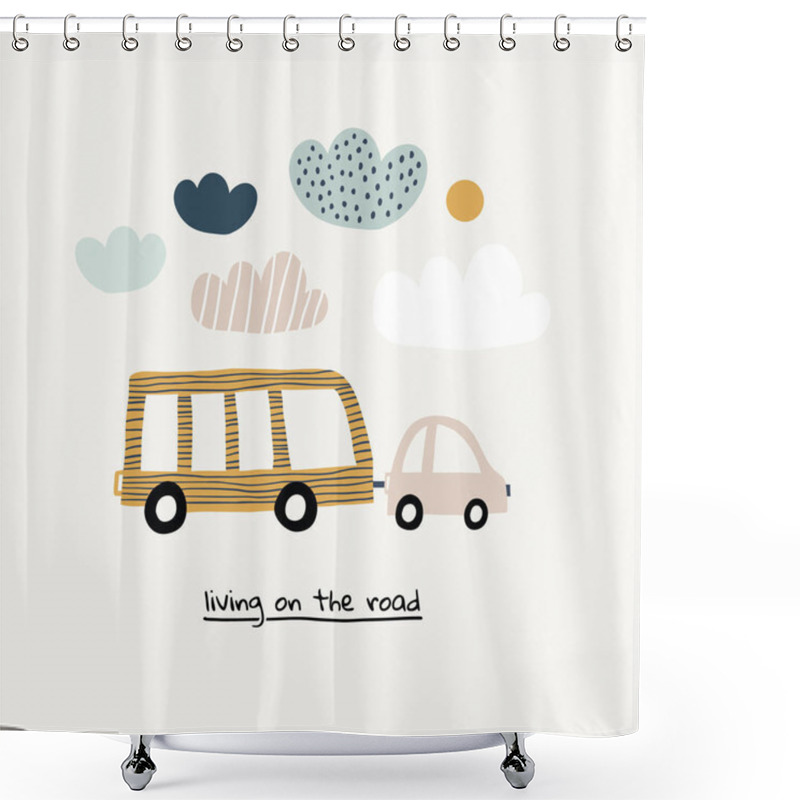 Personality  Retro Travel Van In Scandinavian Hand Drawn Style  Shower Curtains