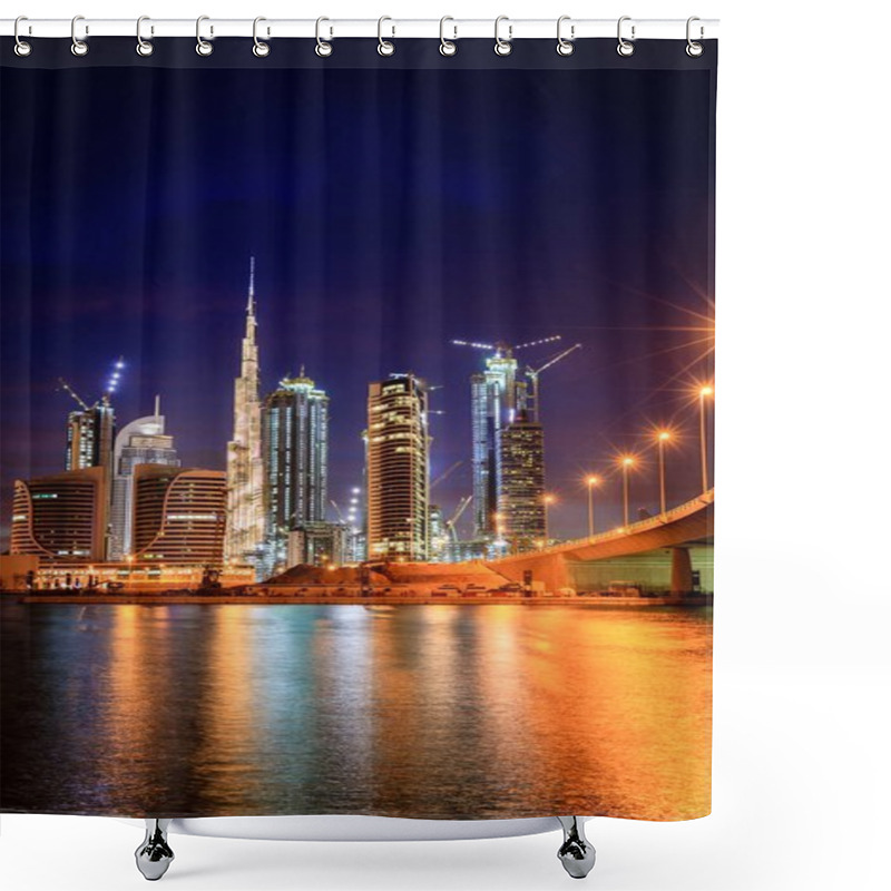 Personality  View Of Dubai Downtown Skyline At Night Shower Curtains