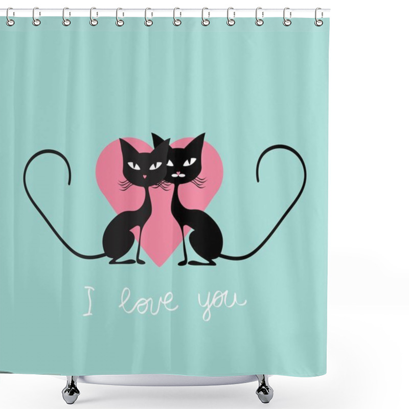 Personality  Card With Cute Black Cats Shower Curtains