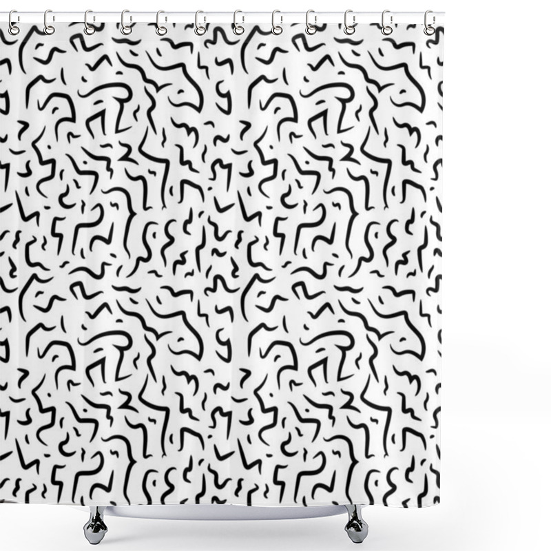 Personality  Black And White Seamless Lines Pattern. Abstract Freehand Background Design, Vector Illustration Shower Curtains