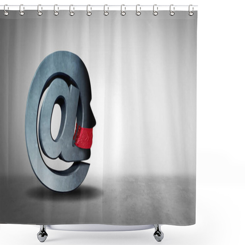 Personality  Social Media Censorship And Electronic Communication Bias As A Symbol For Online Censor Or Restricting Free Speech On The Internet As A 3D Illustration. Shower Curtains