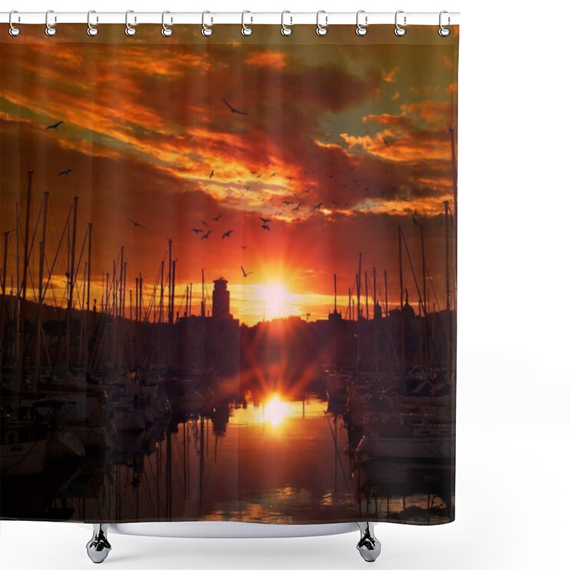 Personality  Yachts And Boats In Evening Harbor Shower Curtains