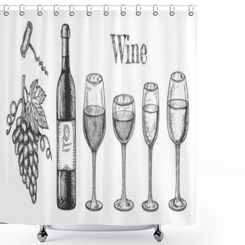 Personality  Wine Glasses, Bottle, Grape Branch Set Shower Curtains