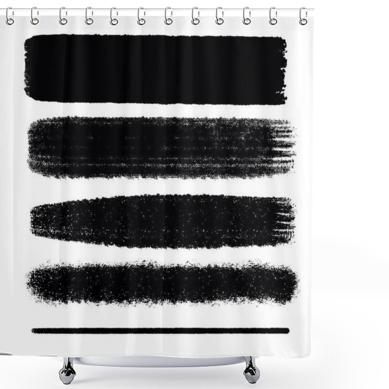 Personality  Hand Drawn Various Shapes Brush Strokes. Creative Black Thin Paint Brush Lines, Isolated On White Background. Shower Curtains