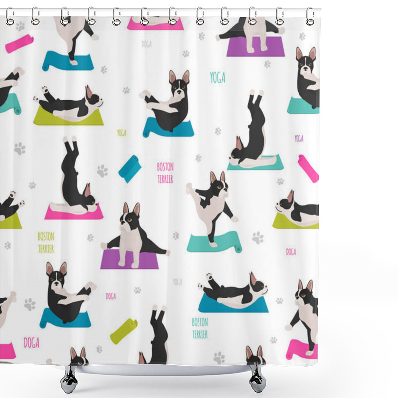 Personality  Yoga Dogs Poses And Exercises. French Bulldog  Seamless Pattern Shower Curtains