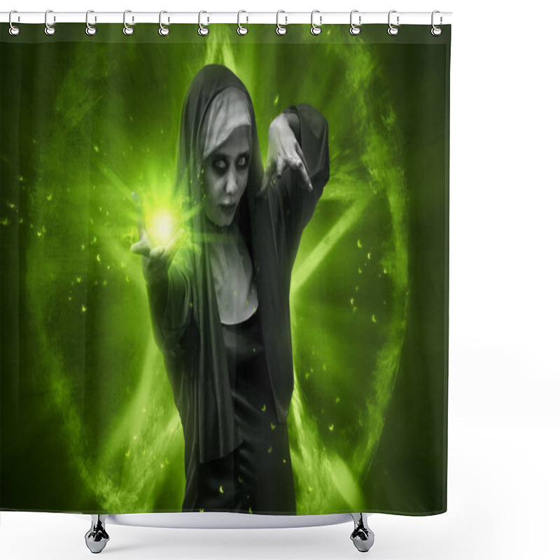 Personality  Scary Devil Nun Casting Spell Shower Curtains