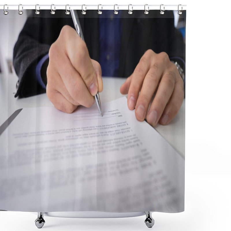 Personality  Close-up Photo Of An Businessperson Signing Contract Shower Curtains