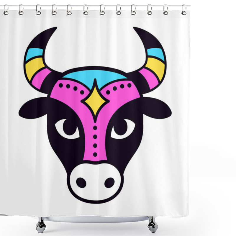 Personality  Bumba Meu Boi Traditional Brazilian Celebration. Ox Face Icon In Simple Cute Cartoon Style. Vector Clip Art Illustration. Shower Curtains