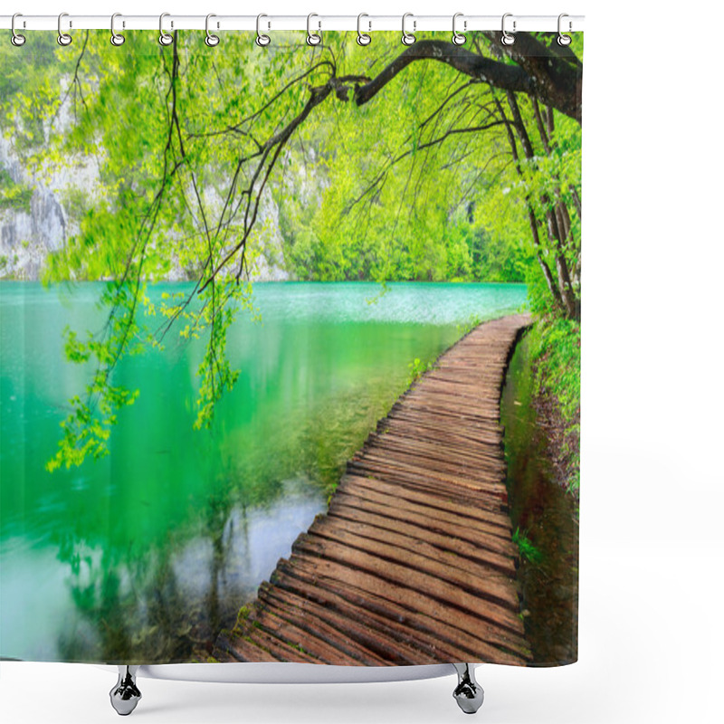 Personality  Wooden Path In National Park In Plitvice Shower Curtains