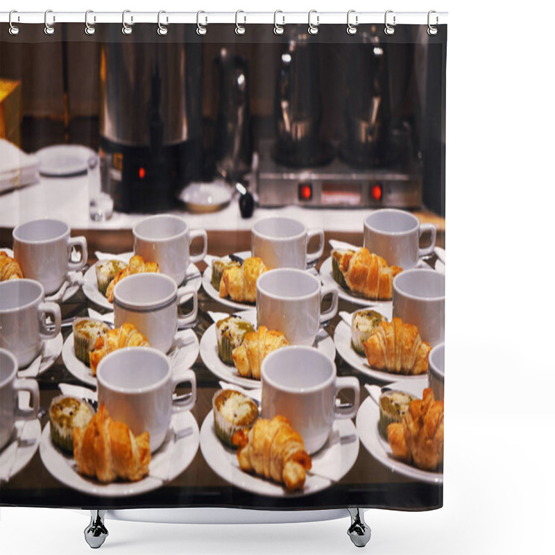 Personality   Bakery And Beverage On White Cup And Dish For Coffee Break Time At Party, Conference Or Seminar Business.                               Shower Curtains